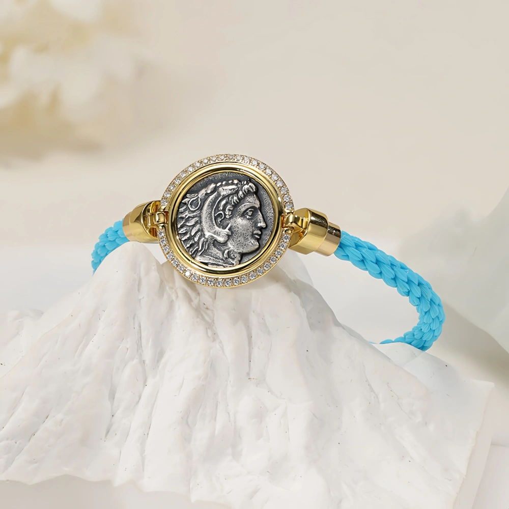 Mushan Luxury Brand 18k Gold Plated Antique Coin Red Rope Blue Rope Bracelet 925 Sterling Silver Bracelets Fine Jewelry
