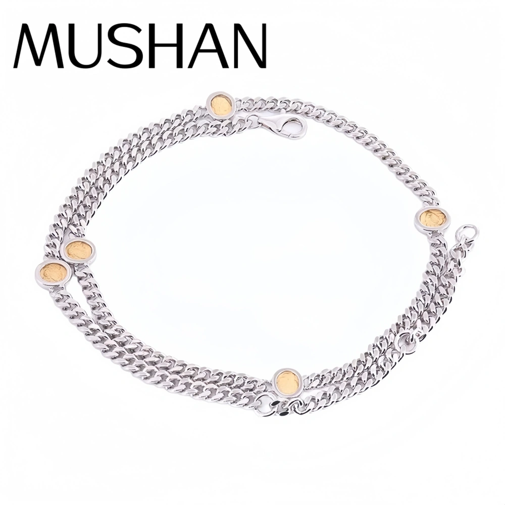 Mushan Luxury Brand High Quality Pure Silver Light Luxury Cuban Chain Necklace And A Golden Collarbone Chain Necklace Jewelry