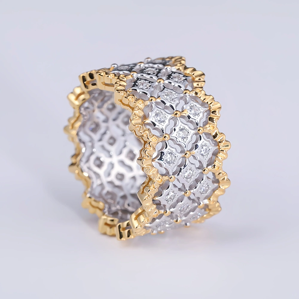 Mushan Luxury Brand Heavy Industry Color Separated Lace Ring Women New Retro Pure Silver 925 Plated With Real Gold Jewelry