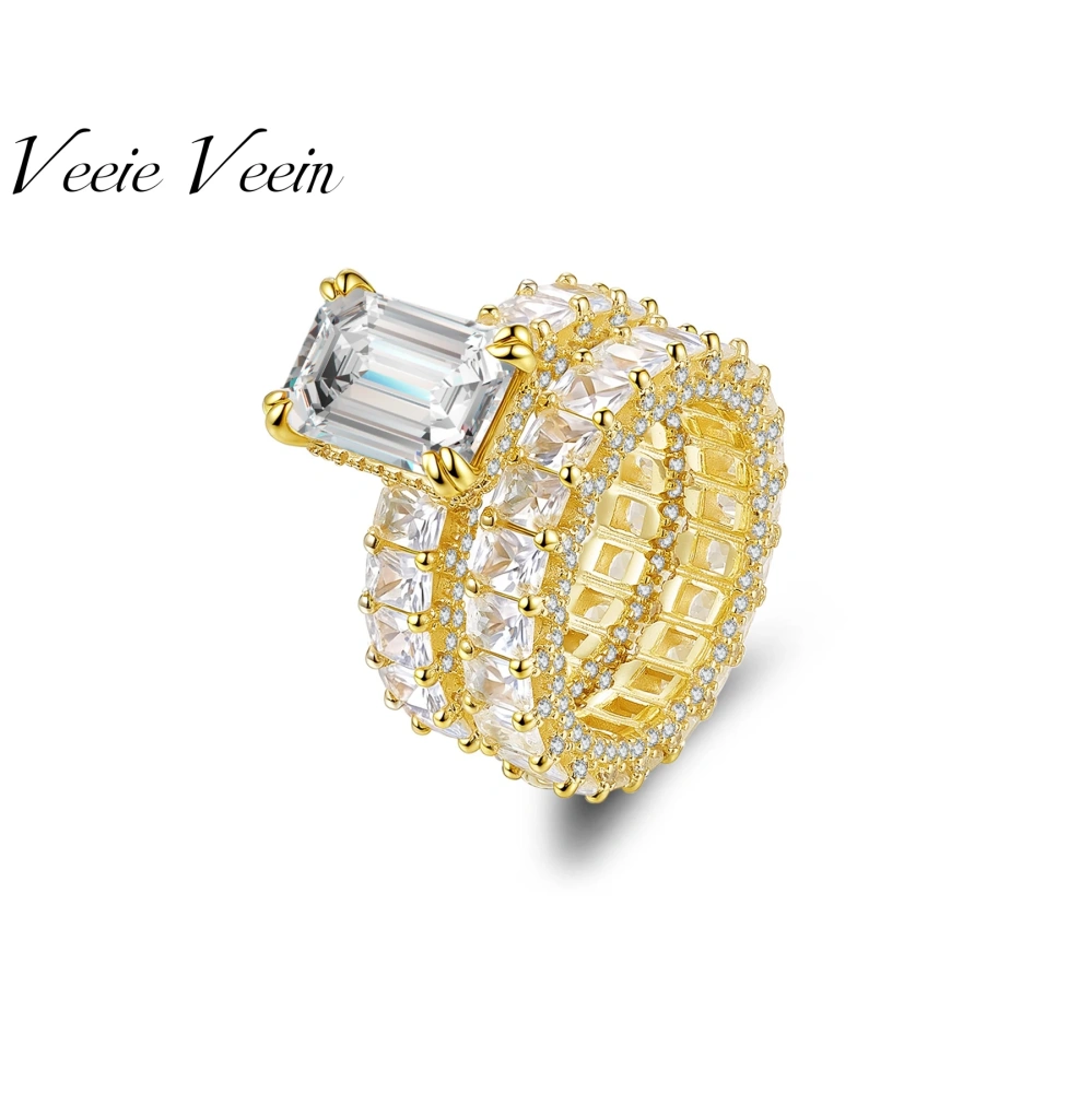 Veeie Veein Luxury Brand Luxury Brand Designer S925 Sterling Silver Ring Emerald Chesson Set GRA Certificate Ring Jewelry