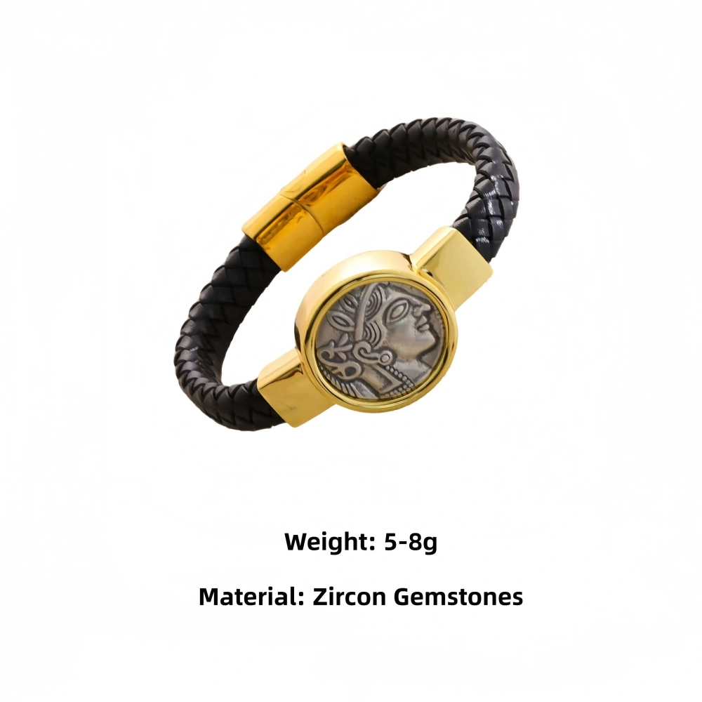 Mushan Luxury Brand Heavy Industry Athena Leather Rope Ancient Coin Bracelet For Women, New Men'S Leather Bracelet Jewelry
