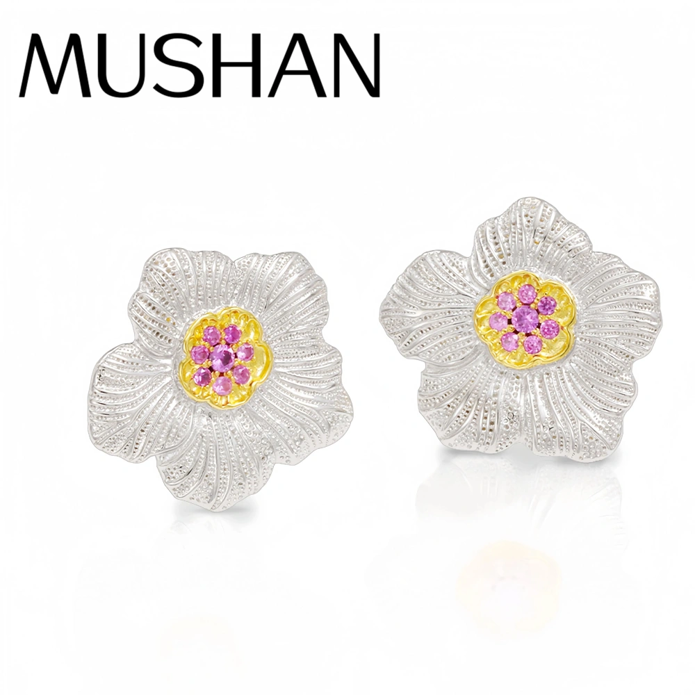 Mushan Luxury Brand Fashion High Quality Gardenia Flower Ear Studs 925 Sterling Silver Plated Earrings Bestsellers Jewelry