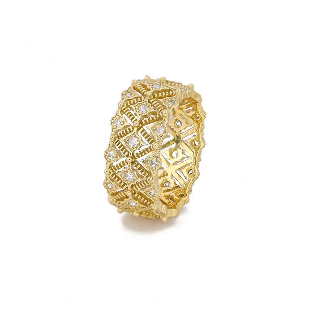 Mushan Luxury Brand Sterling Silver Lace Ring For Women  S925 Sterling  Silver Hollowed-Out Full Diamond 18k Gold Plated Ring