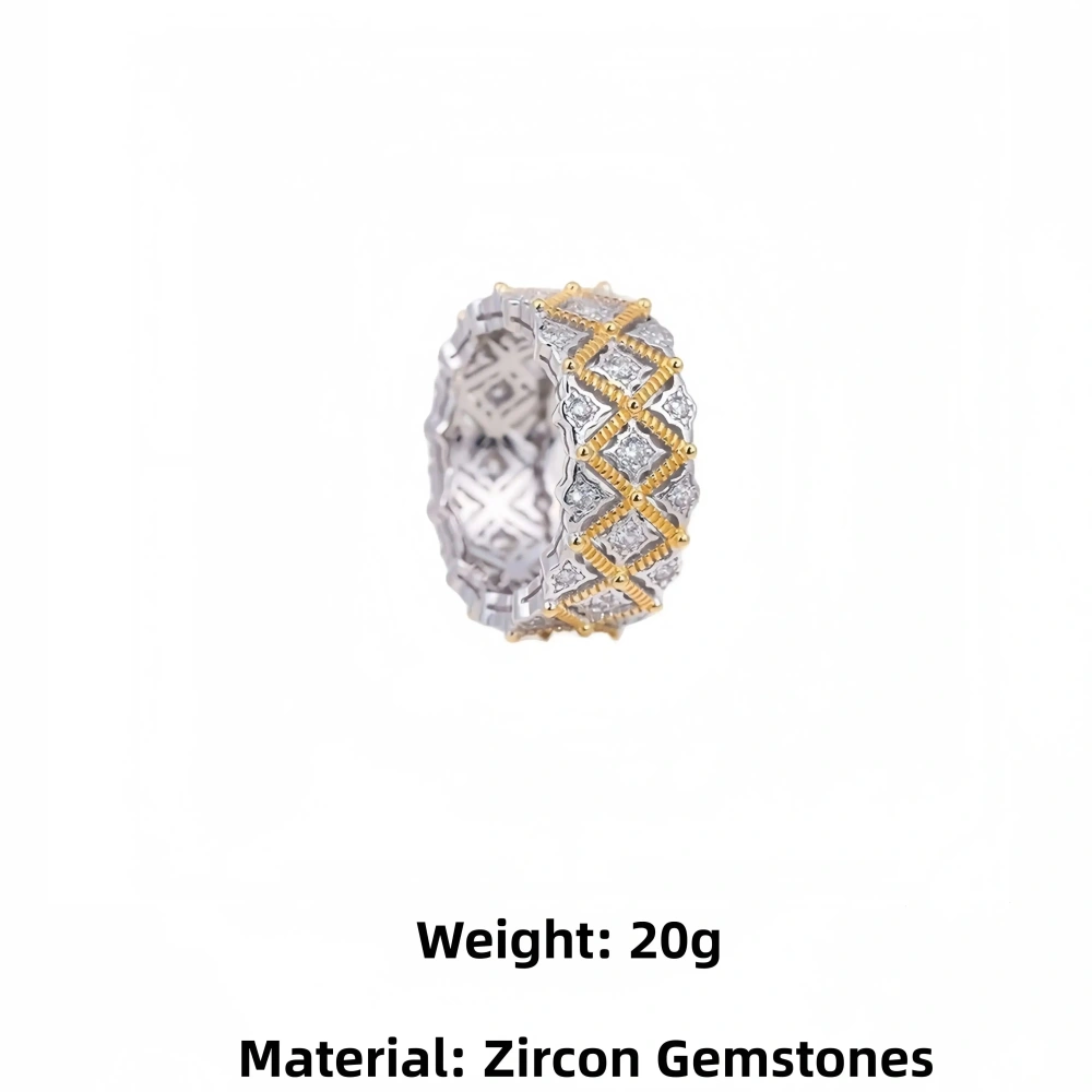 Mushan Luxury Brand New Full Diamond Lace Ring From Boucher With  Hollowed-Out Style S925 Sterling Silver Gold Plating