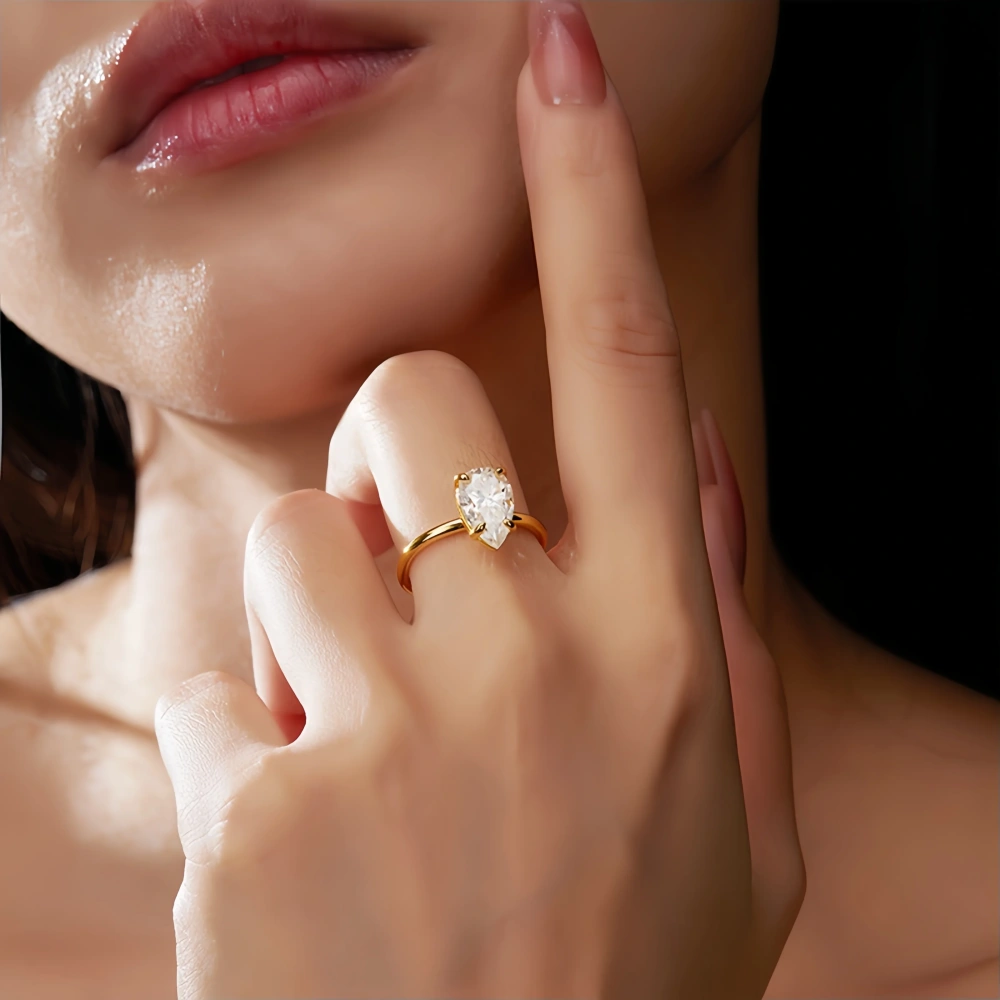 Veeie Veein Fashion S925 Sterling Silver Ring Moissanite GRA Certificate Water Droplet Claws Ring Trend Ring Jewelry