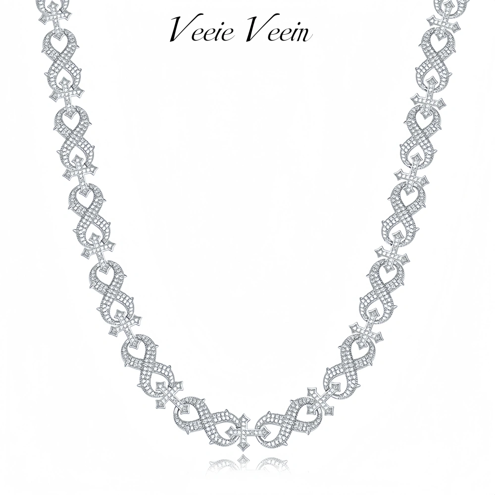 Veeie Veein Luxury Brand GRA Certificate S925 Sterling Silver Moissanite Necklace Fashionable Cuban Chain Necklace Jewelry