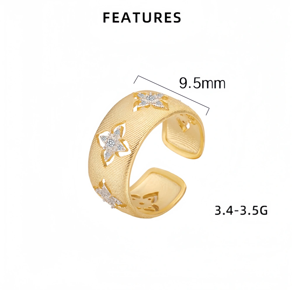 MuShan Luxury Brand 925 Sterling Silver Ring Italian Wire Drawing Process 18k Gold Plated Hollow Design Women Adjustable Rings