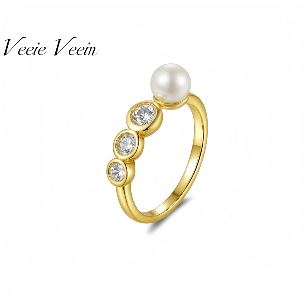 Veeie Veein Luxury Brand S925 Sterling Silver Moissanite Ring With Pearl Bubbles High-End Look For Women