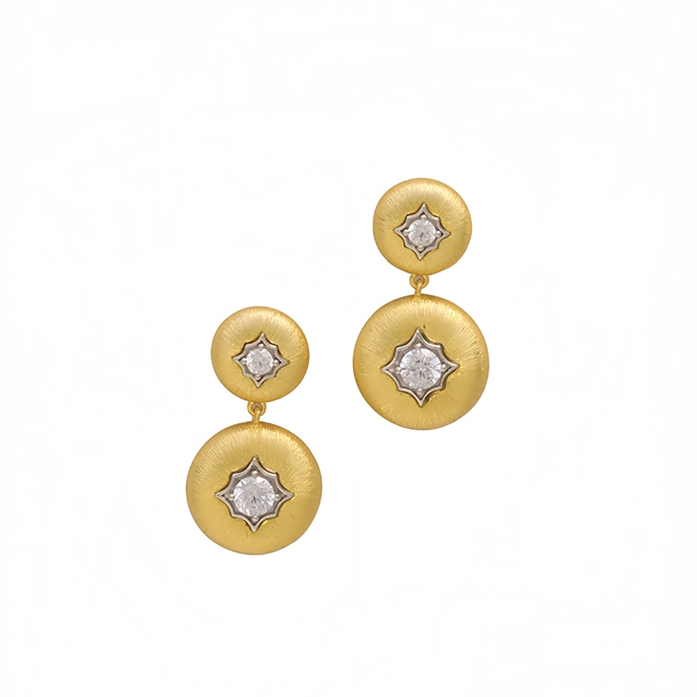 MuShan Luxury Brand Vintage Italian Brushed Gold Round Bead Earrings 18K Gold Plated 925 Sterling Silver Drop Earrings Jewelry