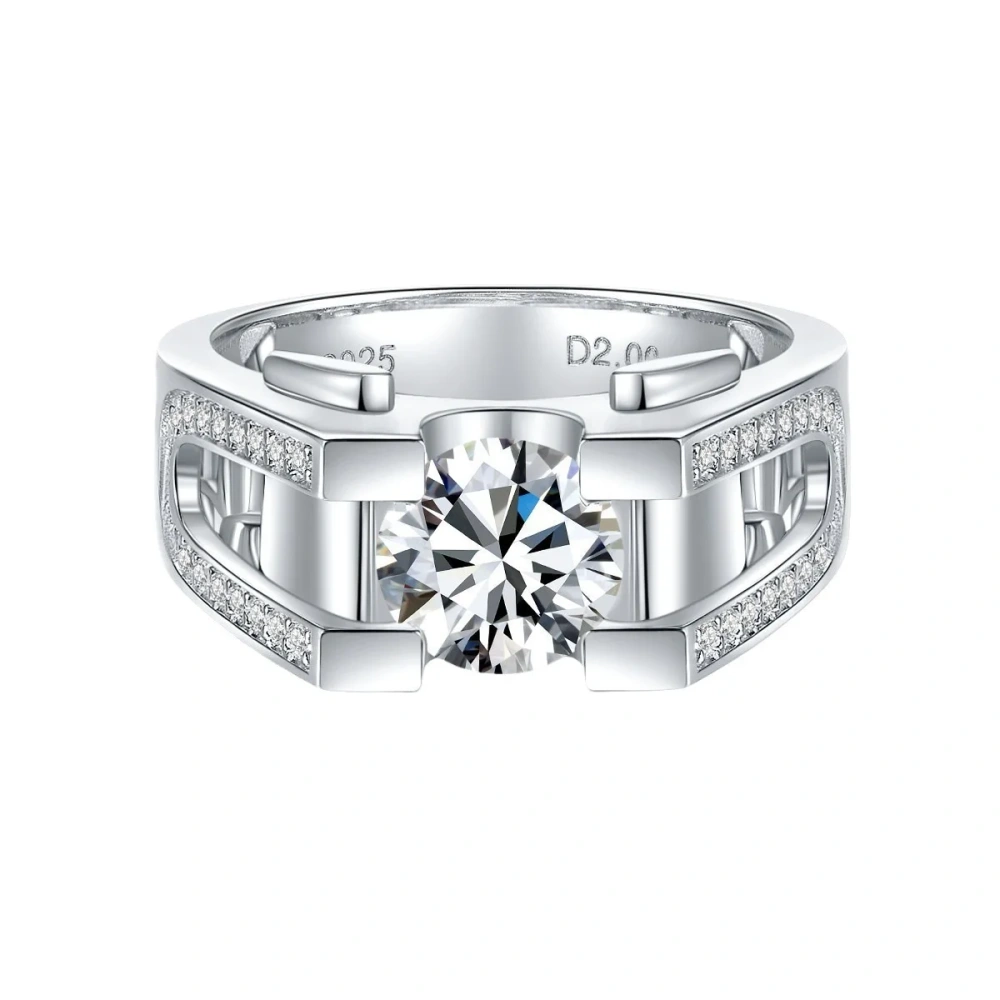 Veeie Veein Luxury Brand S925 Sterling Silver 2-Carat Moissanite Ring Men'S Hip-Hop Accessory GRA Certificate  Ring Jewelry