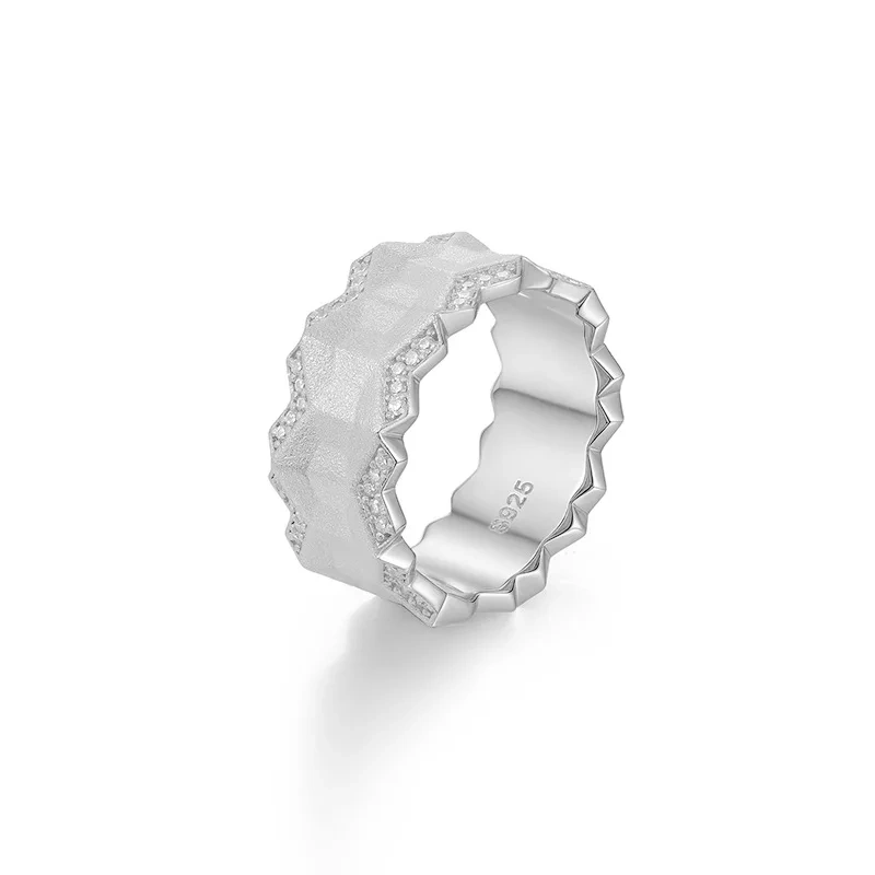 Veeie Veein Luxury Brand Retro Sandblasted And Brushed S925 Sterling Silver Ring For Men Moissanite Ring Jewelry