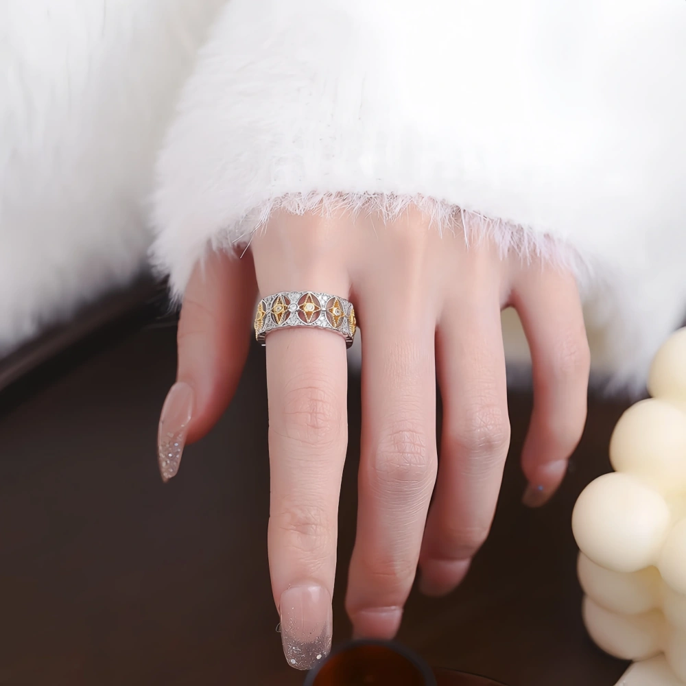MuShan Luxury Brand Four-Pointed Star S925 925 Sterling Silver Ring 18K Gold Plated Hollow Zircon Ring Fine Jewelry