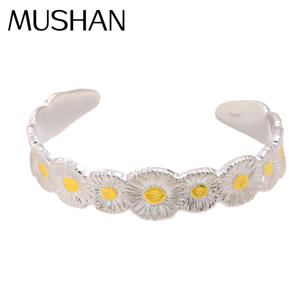 MuShan Luxury Brand Italian Brushed Gold Flower Open Bangle For Women 925 Sterling Silver 18K Gold Plated Open Bangles Jewelry