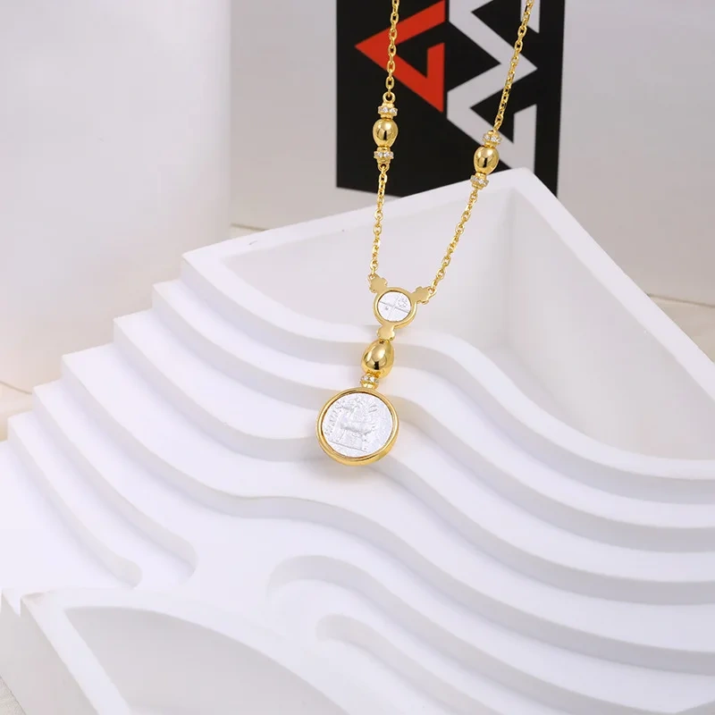 Mushan Luxury Brand 925 Silver Gold Plated Double Coin Necklace With Retro Lion And Bee Design Women Necklace Jewelry