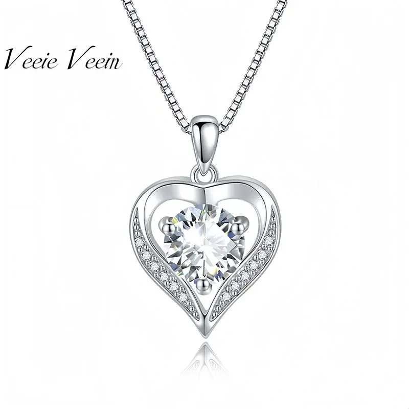 Veeie Veein Luxury Brand Best-Selling S925 Sterling Silver Necklace Moissanite Collarbone Chain For Women Heart-Shaped Eternal H