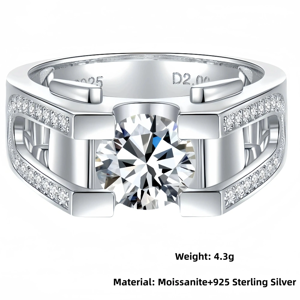 Veeie Veein Brand Designer S 925 Sterling Silver  2-Carat Ring Stone Hip-Hop Chain Cuban Men GRA Certificate Ring Jewelry