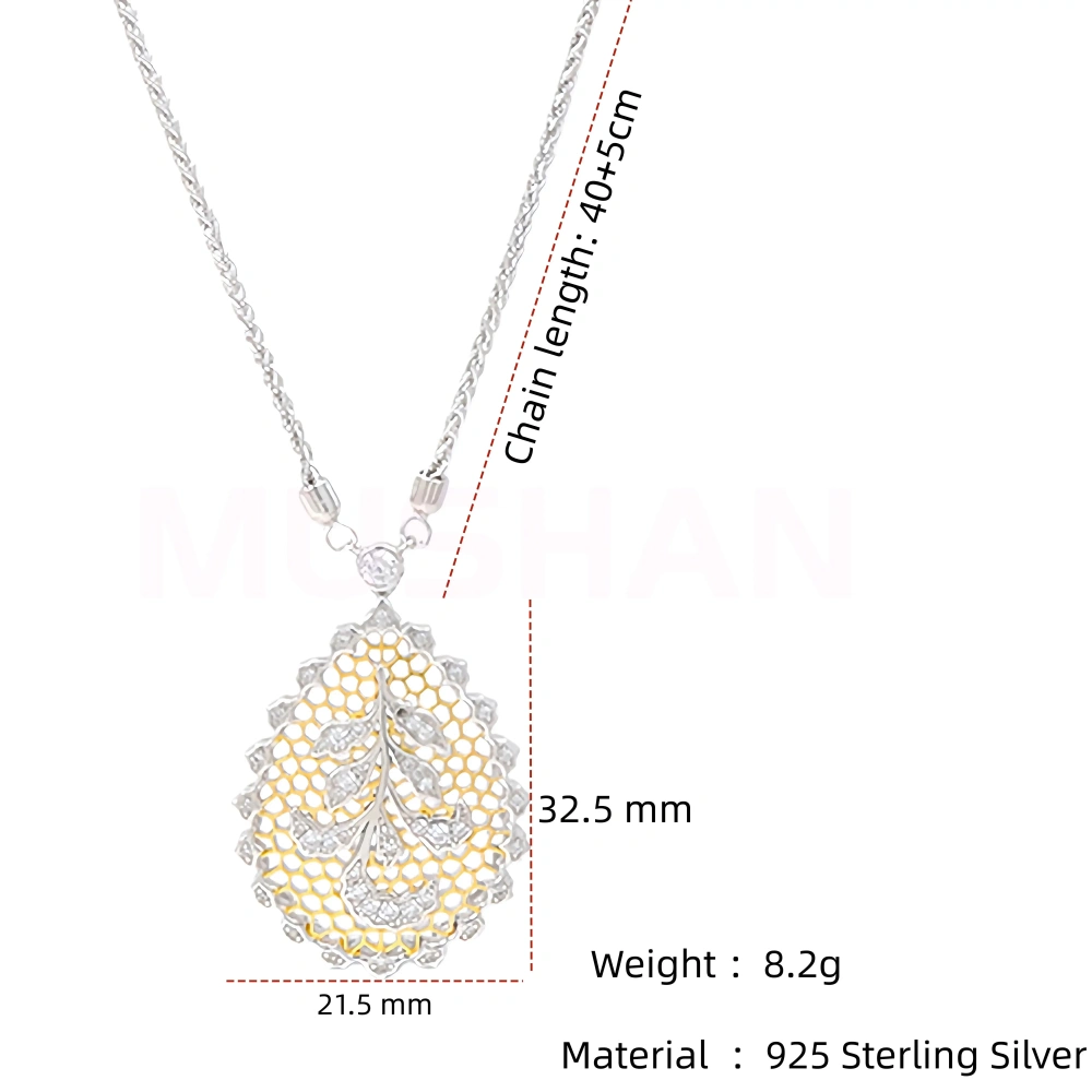 MuShan Luxury Brand Honeycomb Craft Iris Lace Flower Pendant Necklace 18k Gold Plated 925 Sterling Silver Necklaces Fine Jewelry