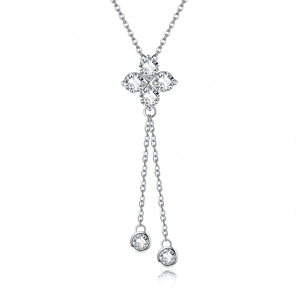 Veeie Veein Luxury Brand S925 Sterling Silver Moissanite Necklace Four Leaf Clover Pendant For Women GRA Certificate Necklace
