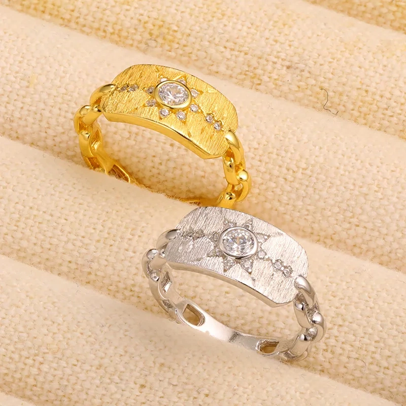 Mushan Luxury Brand New Chinese Style Starry Shield Hand Brushed Ring  Sun God Hexagram Diamond Ring Women Jewelry