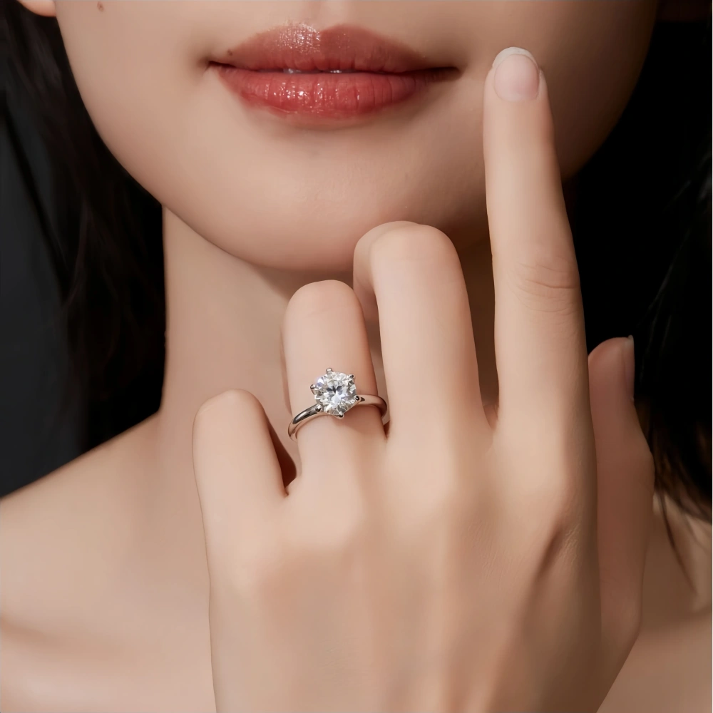 Veeie Veein Luxury Brand New Products GRA Certificate S925 Sterling Silver Classic Six-Prong 2-Carat Mossan Women Ring Jewelry