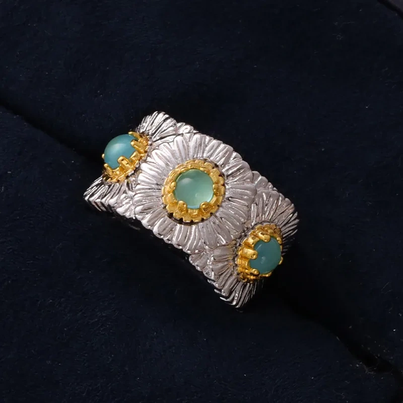 Mushan Luxury Brand The Italian Pure Silver Blue Agate Daisy Ring Was A Bestseller On Xiaohongshu During A Live Stream
