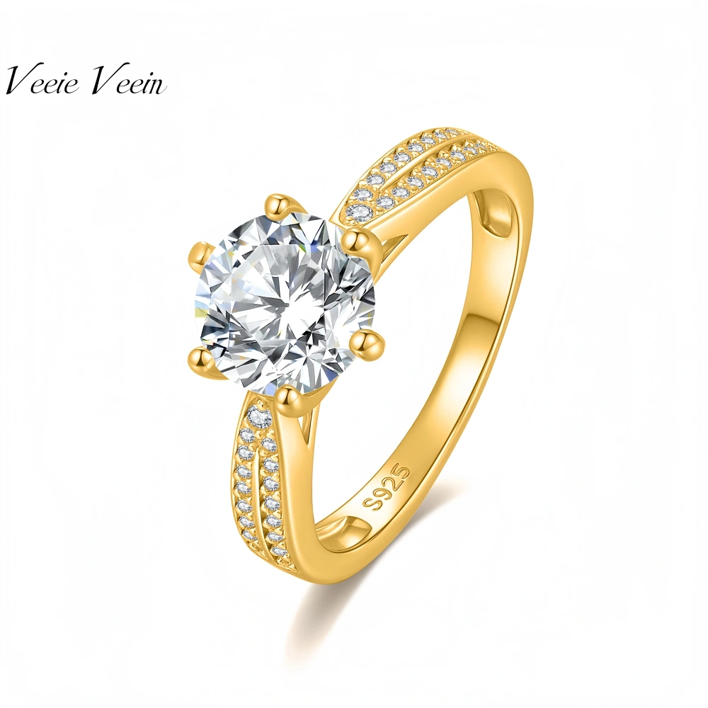 Veeie Veein Luxury Brand New Products GRA Certificate S925 Sterling Silver Classic Six-Prong Mossan Women Ring Jewelry