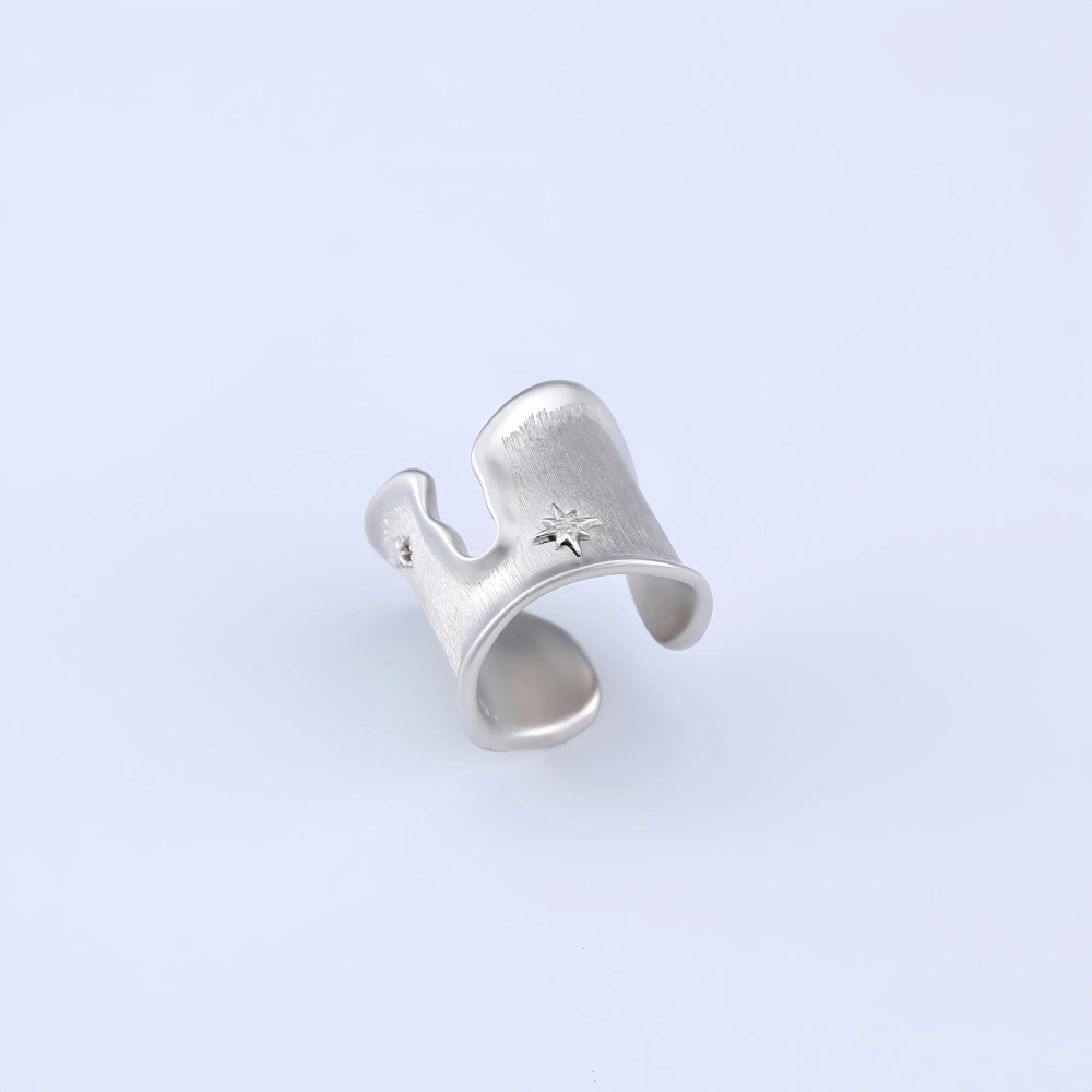 Mushan Luxury Brand New Gold Geometric Irregular Brushed Wide Open Ring For Women Fashion Zircon Gemstones Ring Jewelry