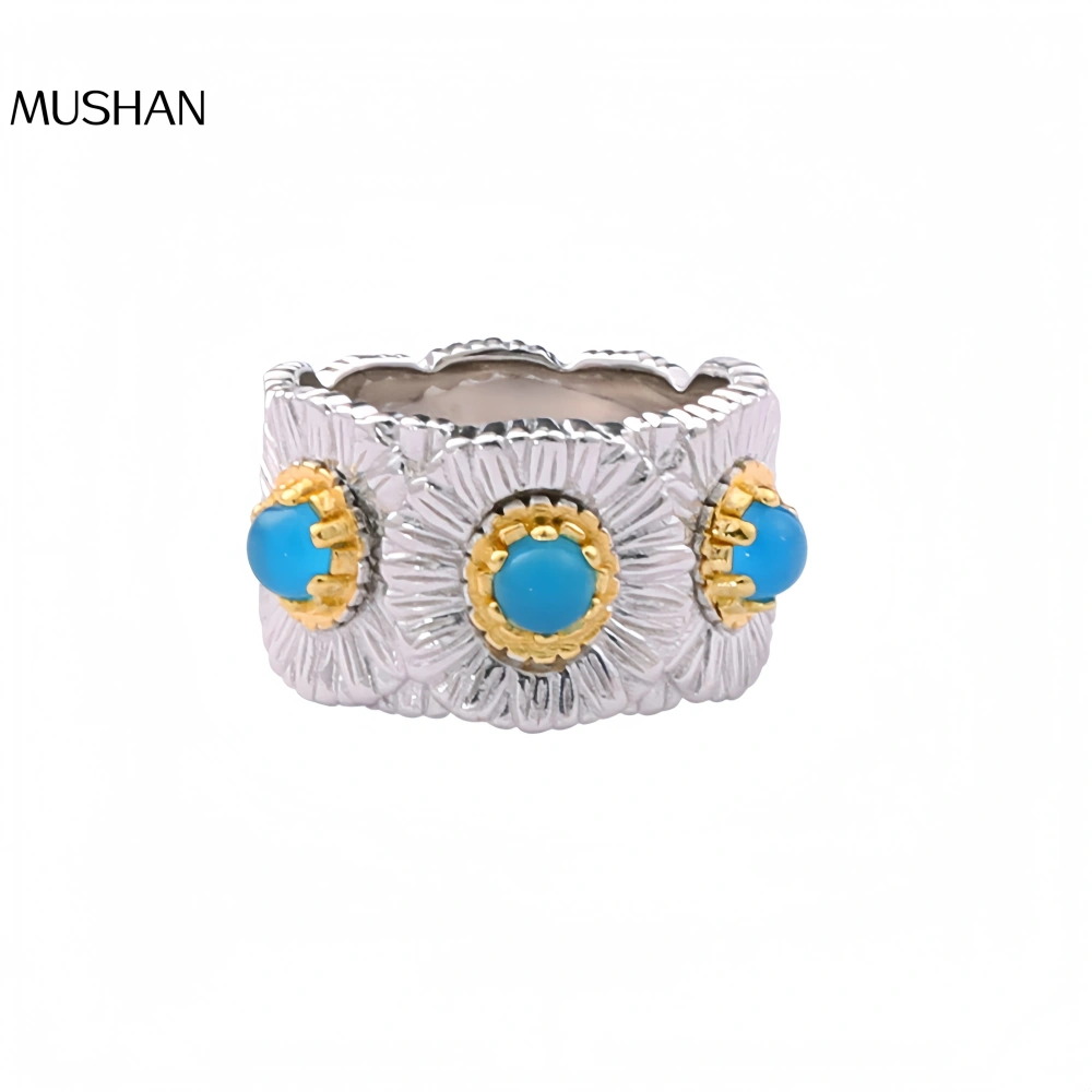 Mushan Luxury Brand The Italian Pure Silver Blue Agate Daisy Ring Was A Bestseller On Xiaohongshu During A Live Stream