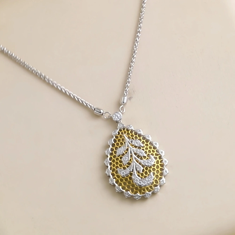 MuShan Luxury Brand Honeycomb Craft Iris Lace Flower Pendant Necklace 18k Gold Plated 925 Sterling Silver Necklaces Fine Jewelry