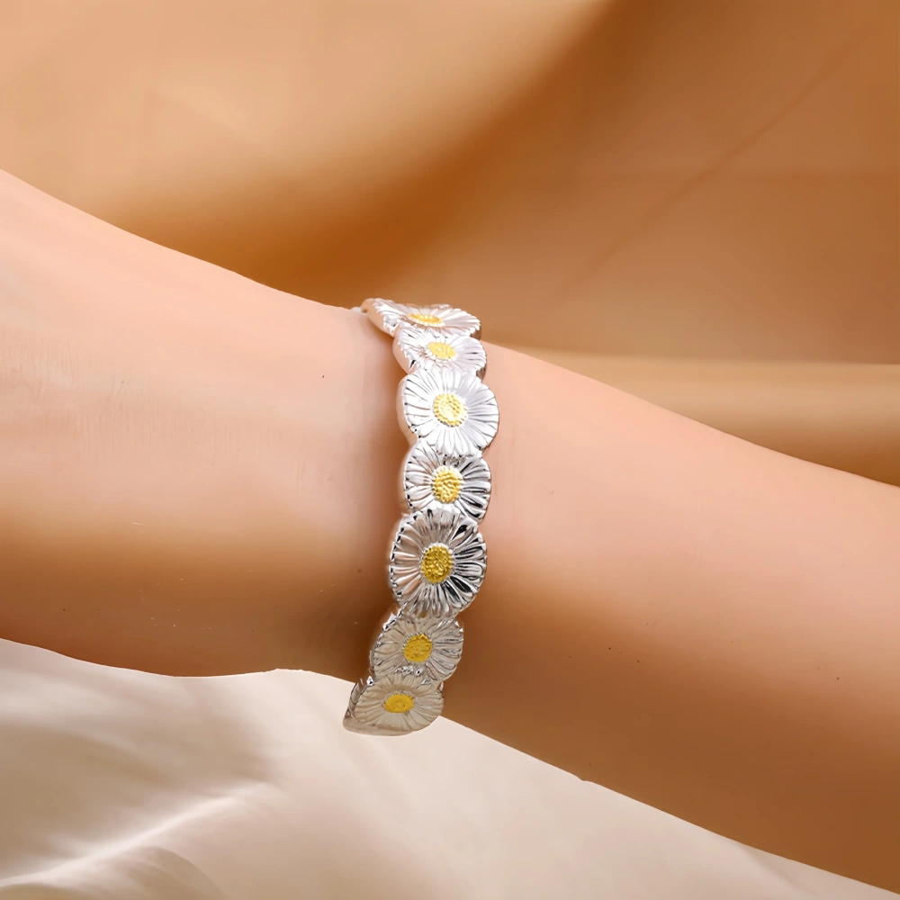 MuShan Luxury Brand Italian Brushed Gold Flower Open Bangle For Women 925 Sterling Silver 18K Gold Plated Open Bangles Jewelry