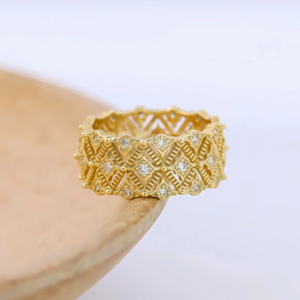 Mushan Luxury Brand Sterling Silver Lace Ring For Women  S925 Sterling  Silver Hollowed-Out Full Diamond 18k Gold Plated Ring