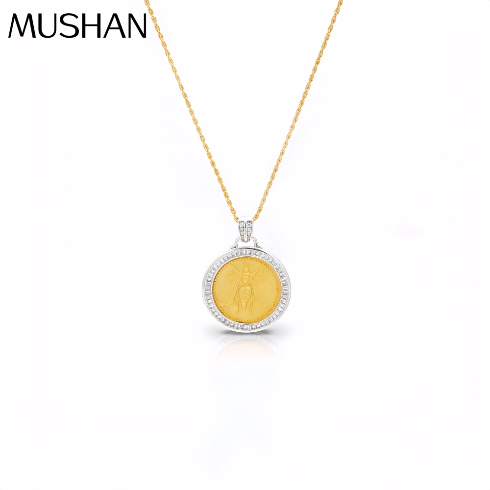 Mushan Luxury Brand Retro Style S925 Sterling Silver Exquisite Embossed Ancient Coin Bee Pendant WomenS Necklace Jewelry