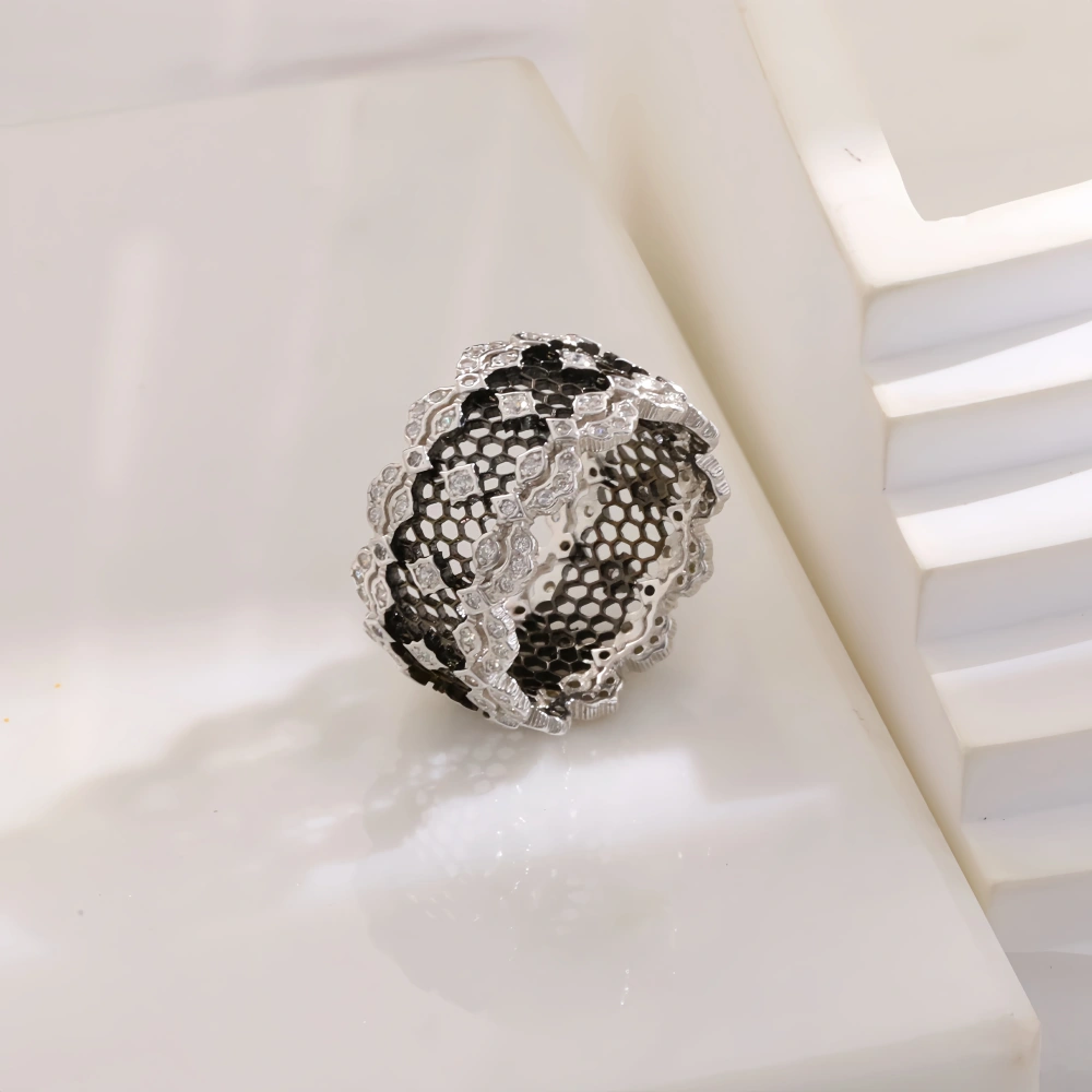 Mushan Luxury Brand High Quality Openwork 925 Sterling Silver Ring Zircon 18K Gold Plated Party Ring Jewelry