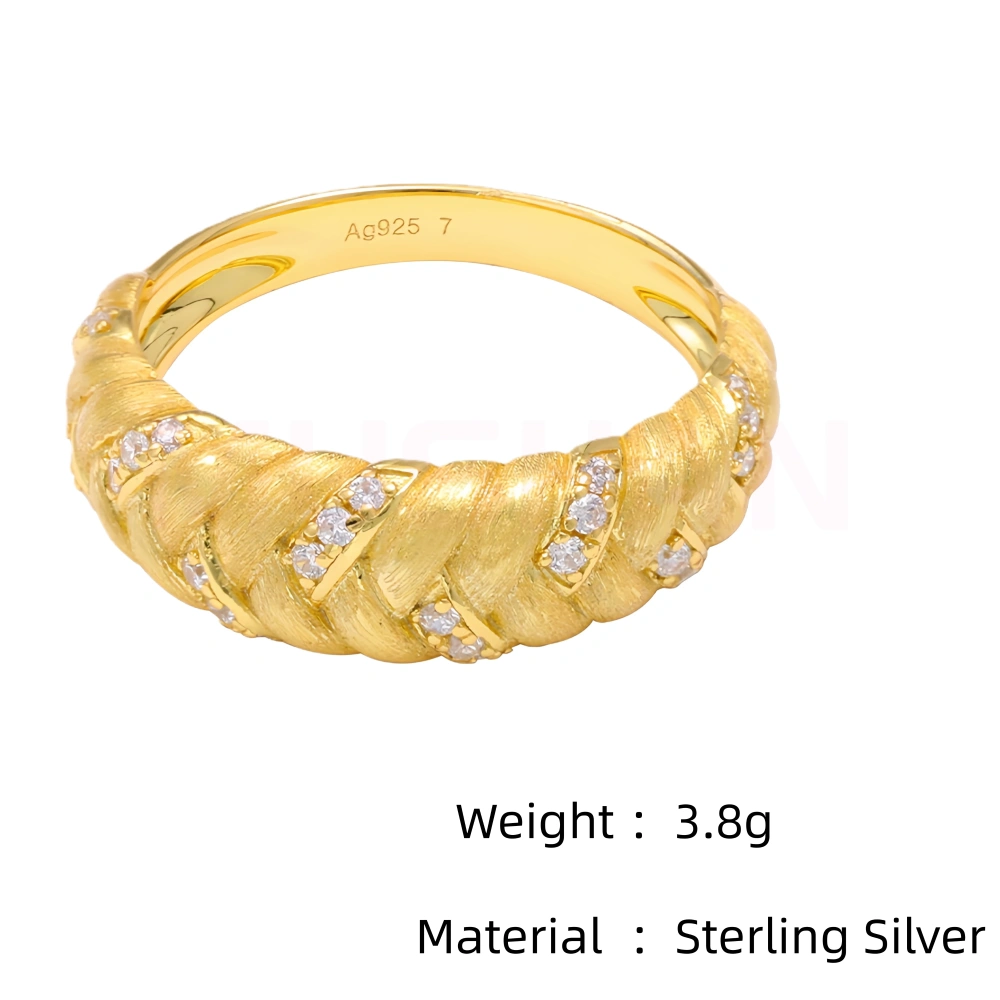 Mushan Luxury Brand 18k Gold Plated Wheat Ear Brushed Ring Women Luxury 925 Sterling Silver Ring Fine Jewelry