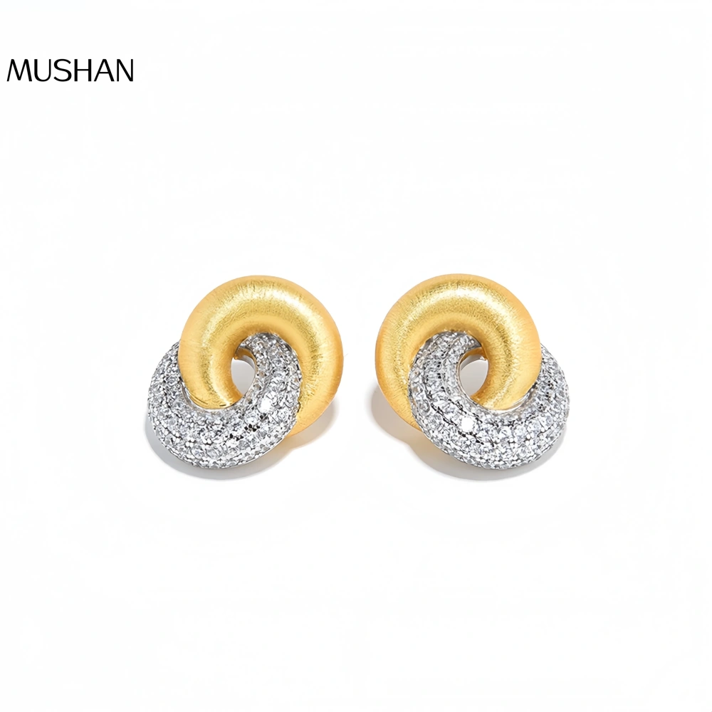 Mushan Luxury Brand Italian Hand-Brushed S925 Silver Gold-Plated Sparkling Diamond Fashionable Color-Separated Earrings