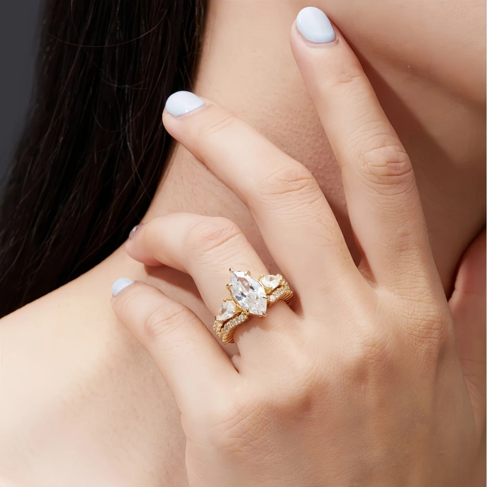 Veeie Veein Luxury Brand 3 Clara Irregular-Shaped Moissanite Ring S925 Sterling Silver Women'S Layered Wear Set Ring Jewelry