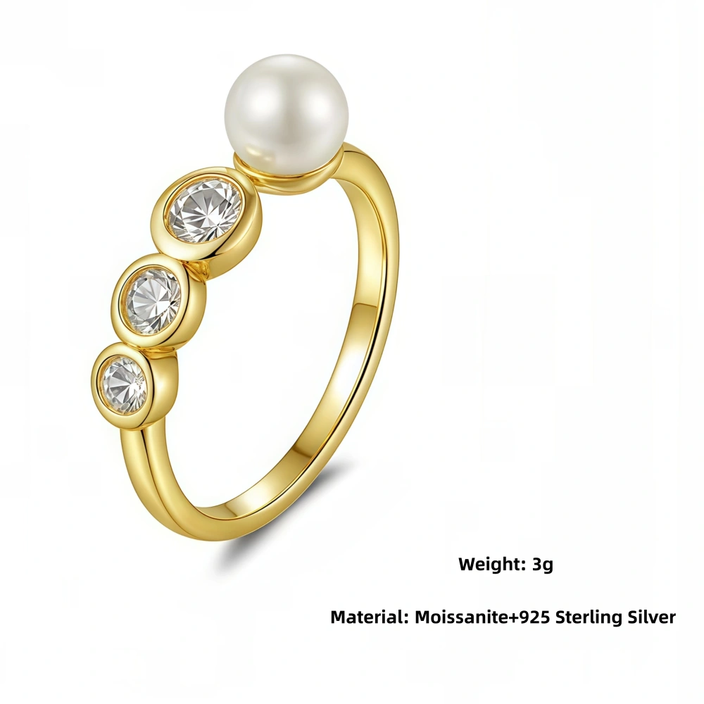 Veeie Veein Luxury Brand S925 Sterling Silver Moissanite Ring With Pearl Bubbles High-End Look For Women