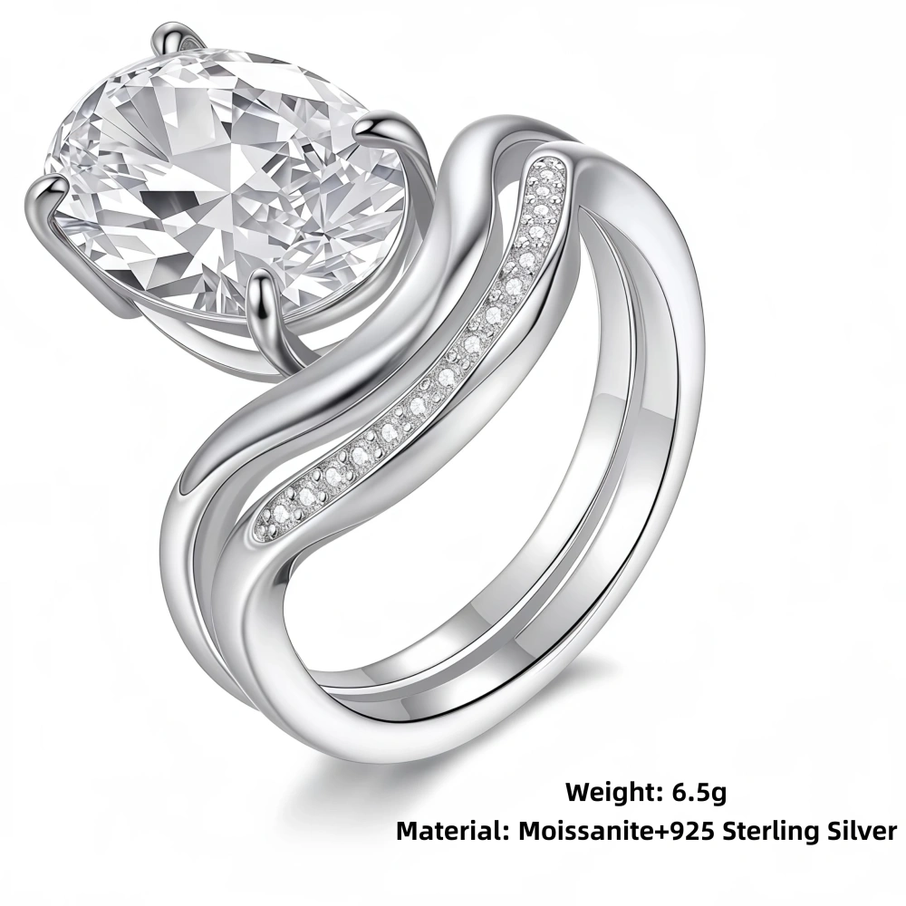 Veeie Veein Luxury Brand S925 Sterling Silver Ring GRA Certificate Light Luxury Oval Pigeon Egg Layering Set Ring Jewelry