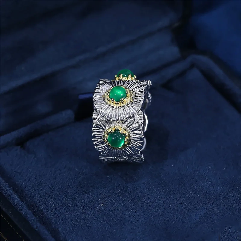 Mushan Luxury Brand The Italian Pure Silver Blue Agate Daisy Ring Was A Bestseller On Xiaohongshu During A Live Stream