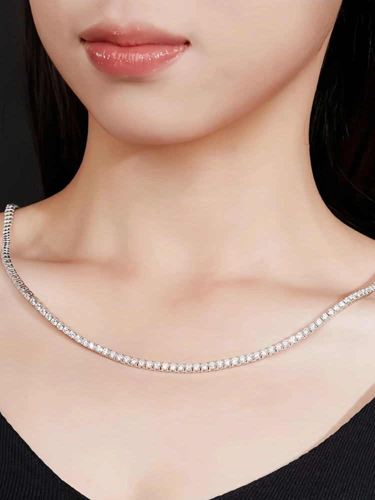Veeie Veein Luxury Brand S925 Sterling Silver Necklace Tennis Chain Collarbone Chain Hot-Selling Ins-Style Necklace Jewelry