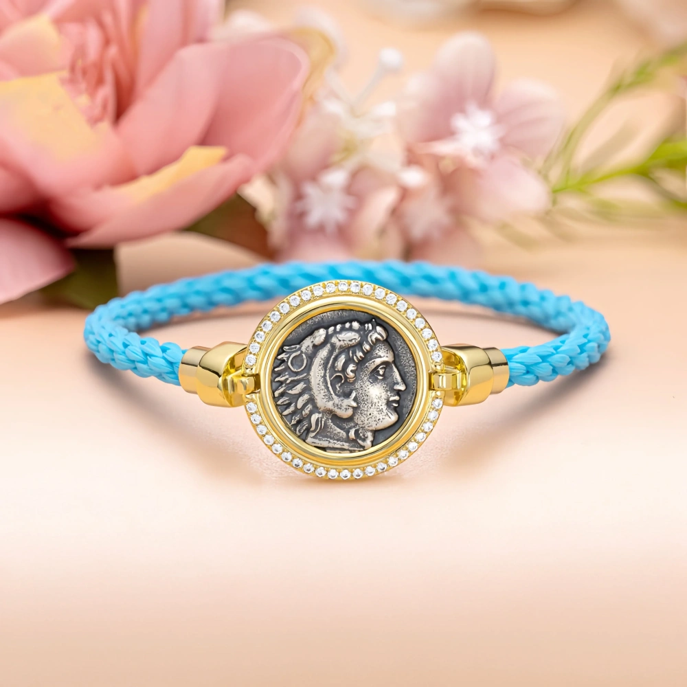 Mushan Luxury Brand 18k Gold Plated Antique Coin Red Rope Blue Rope Bracelet 925 Sterling Silver Bracelets Fine Jewelry