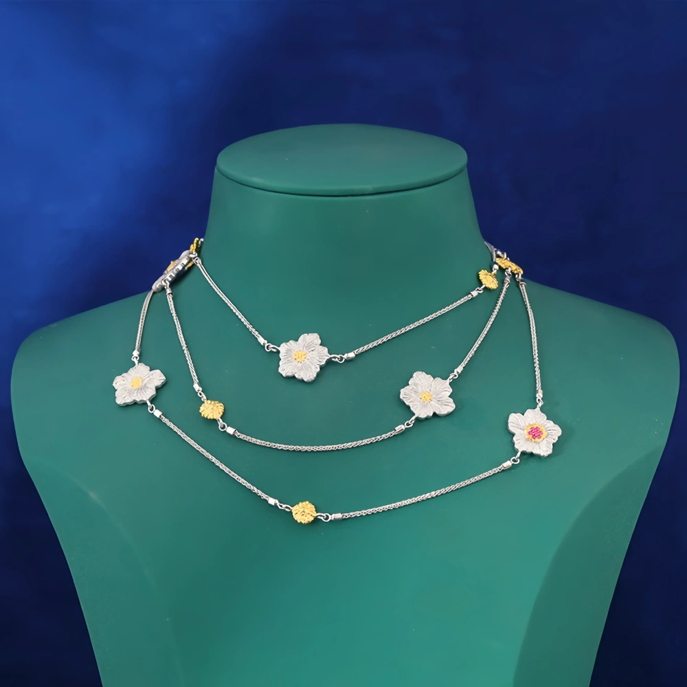 Mushan Luxury Brand Cross Border Best Selling Gardenia Flower Sweater Chain WomenS Pure Silver Gold Plated Necklace