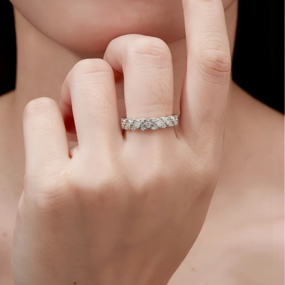 Veeie Veein Luxury Brand S925 Sterling Silver Ring GRA Certificate Moissanite Diamond-Patterned Women'S Style Accessory