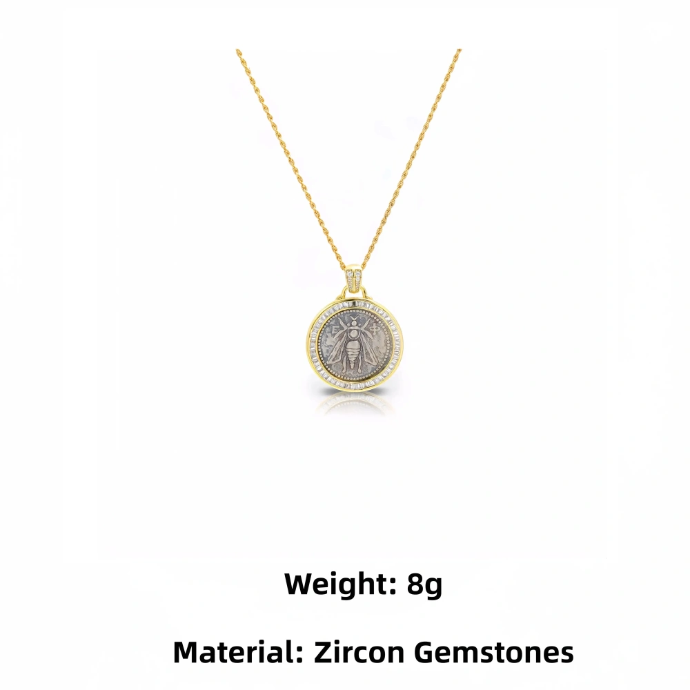 Mushan Luxury Brand Retro Style S925 Sterling Silver Exquisite Embossed Ancient Coin Bee Pendant WomenS Necklace Jewelry