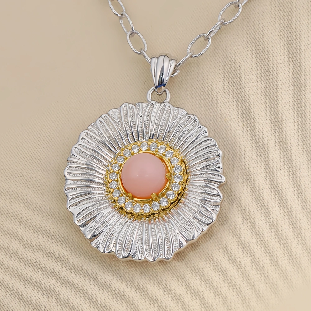 MuShan Luxury Brand 925 Sterling Silver Daisy Necklace Pendant Brushed Gold Flower Agate Gemstones Pendant Necklaces Jewelry