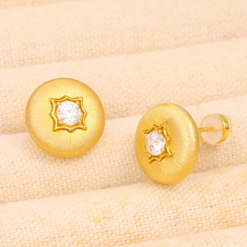 MuShan Luxury Brand Vintage Italian Brushed Gold Round Bead Earrings 18K Gold Plated 925 Sterling Silver Drop Earrings Jewelry