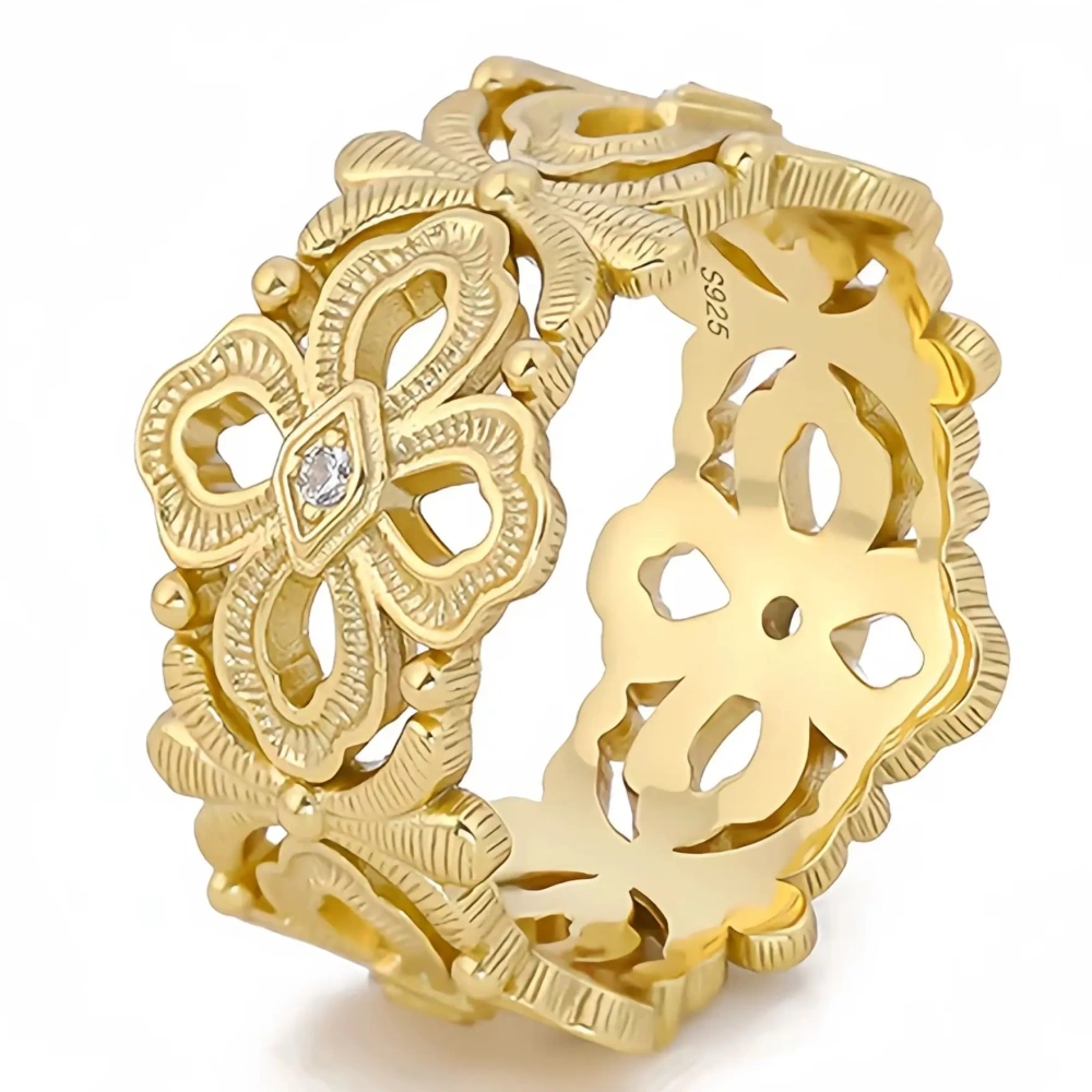 Mushan Luxury Brand Wire Drawn Hollow Pattern Woven Ring 18K Gold Plated 925 Sterling Silver Rings Fine Jewelry
