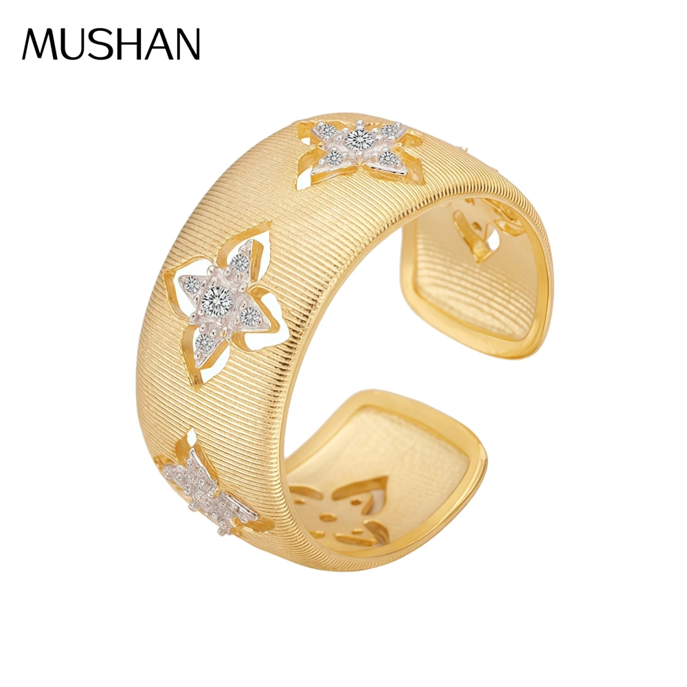 MuShan Luxury Brand 925 Sterling Silver Ring Italian Wire Drawing Process 18k Gold Plated Hollow Design Women Adjustable Rings