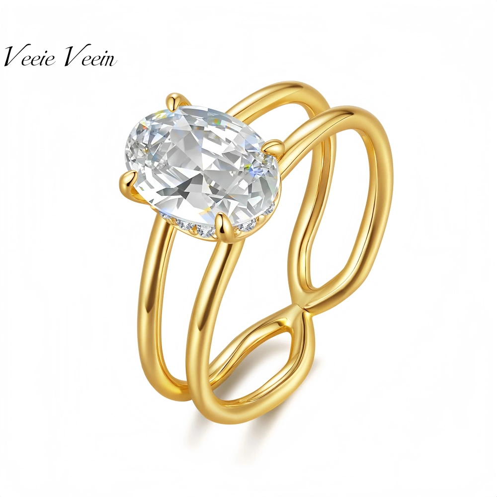 Veeie Veein Luxury Brand S925 Sterling Silver Ring With Moissanite Oval Ring Women'S Thread Ring Jewelry