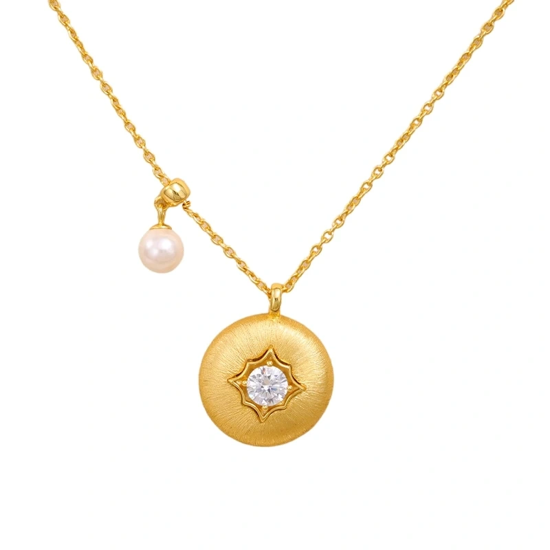 Mushan Luxury Brand High Quality Mid Style Brushed Small Gold Coin Necklace With Round Beads And Diamond Pendants Jewelry